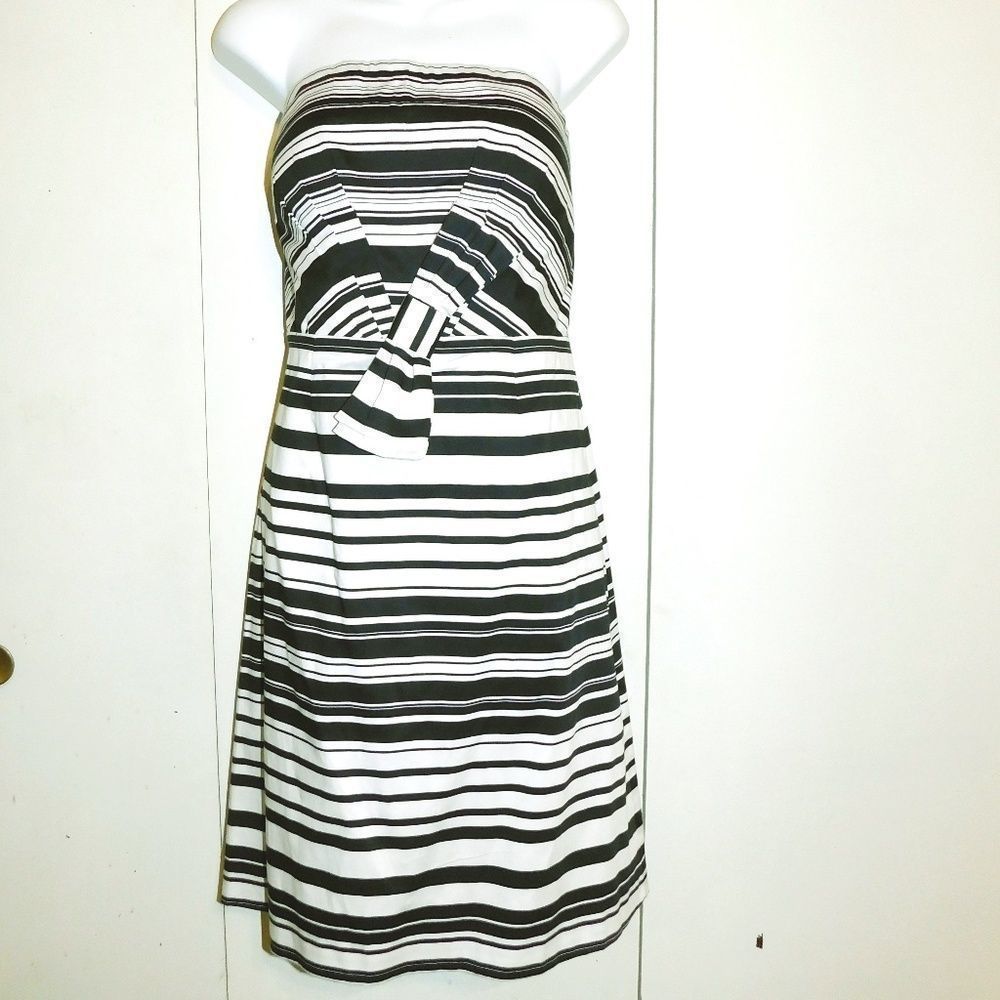 CK Striped Bow Strapless Dress